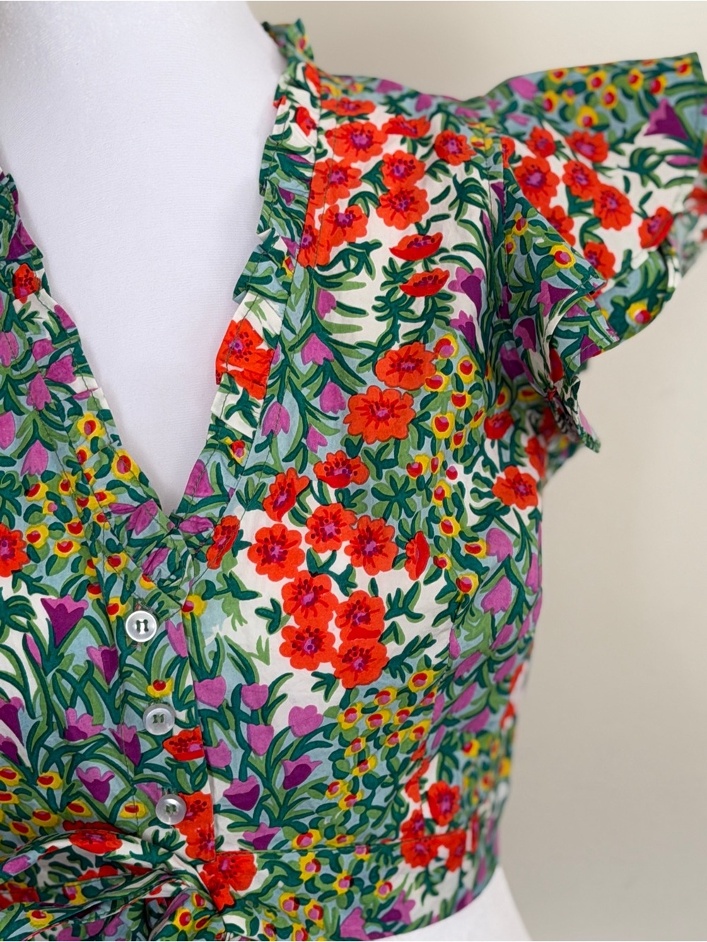 Banjanan x Madewell Crop Top NWT Size Small Floral Flutter Sleeve Tie Front - Picture 2 of 10